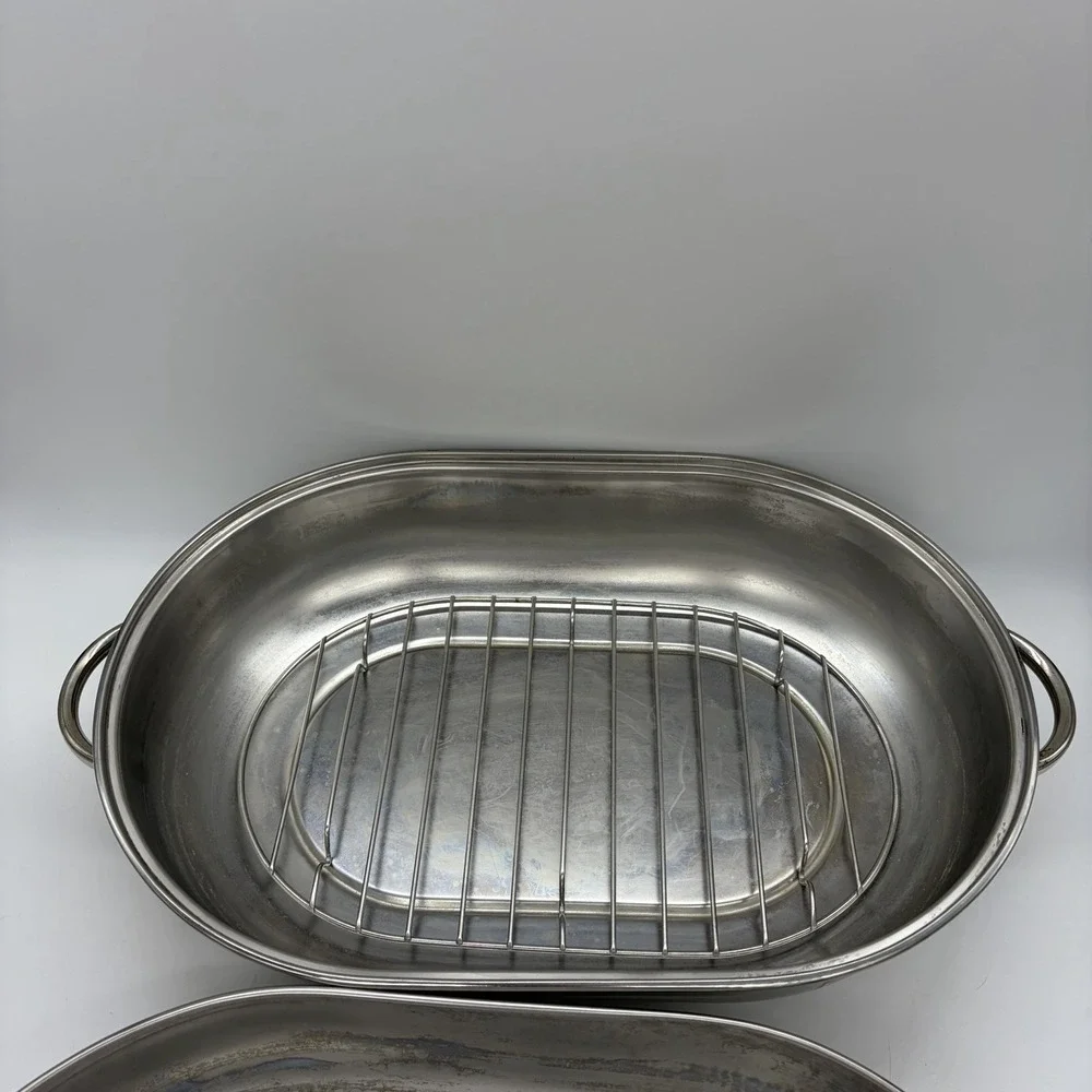 Vintage Revere Ware Roaster Pan #2504 w/ Rack Stainless Steel Korea 3-Piece